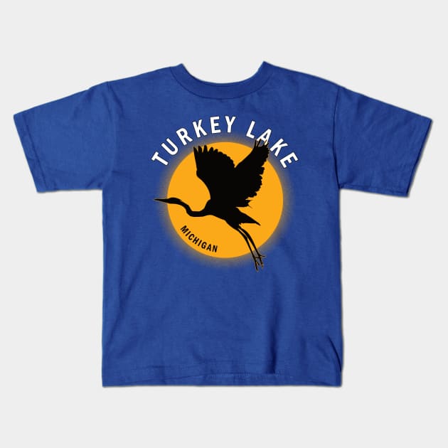 Turkey Lake in Michigan Heron Sunrise Kids T-Shirt by BirdsEyeWorks